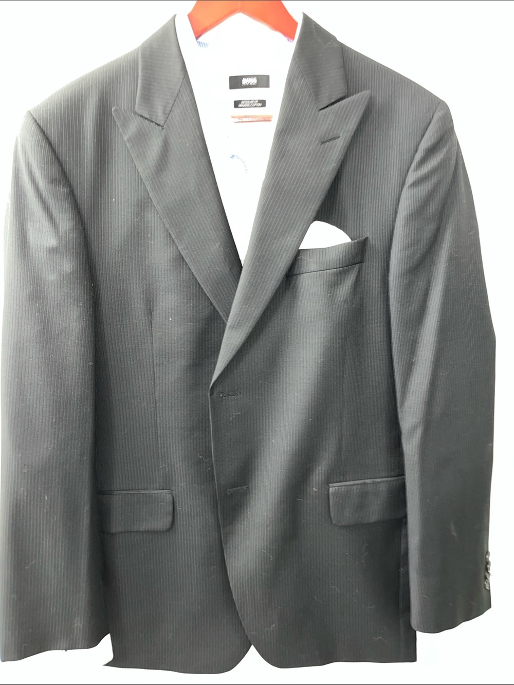 Jack Victor Men's Black Pinstripe Two-Button Suit Jacket